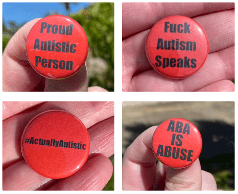 ABA Is Abuse button, F Autism Speaks button.