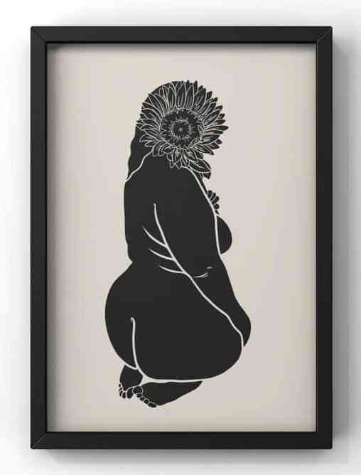 Body positivity art - silhouette of woman with flower.