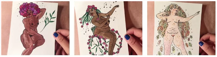 Floral goddess who uses a wheelchair -- disability body positive original drawings.