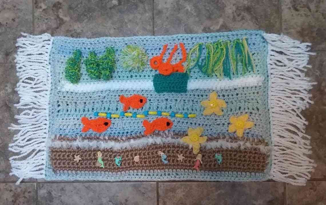 Crochet fidget blanket -- underwater theme with fish, seaweed and mermaids.