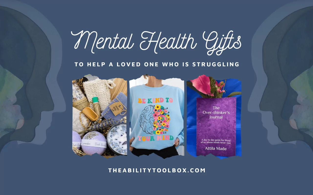 Mental health gifts - spa bath set, Be Kind to Your Mind sweatshirt, mindfulness book