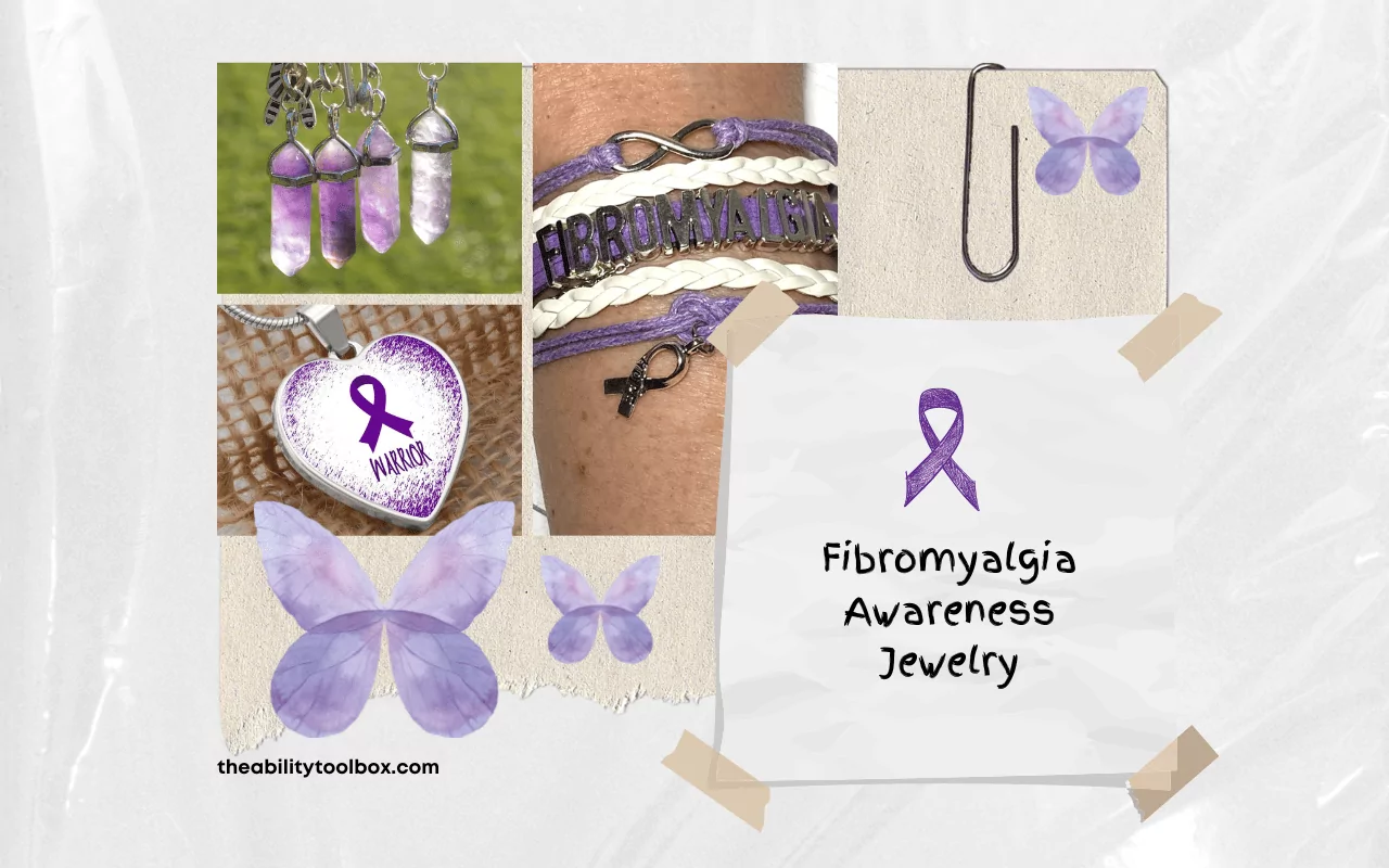 Fibromyalgia jewelry bracelets, necklaces, and earrings to raise fibro awareness.