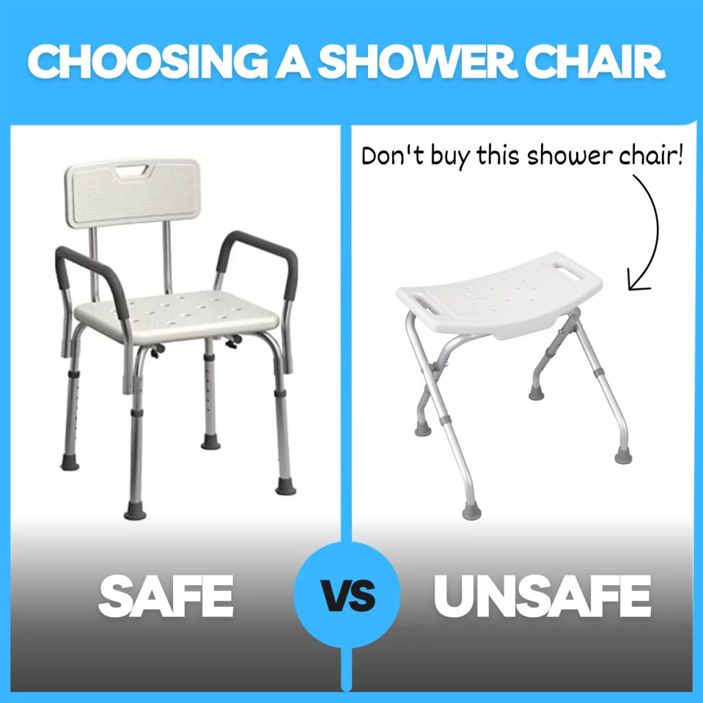 Safe shower chairs vs. unsafe -- how to choose.