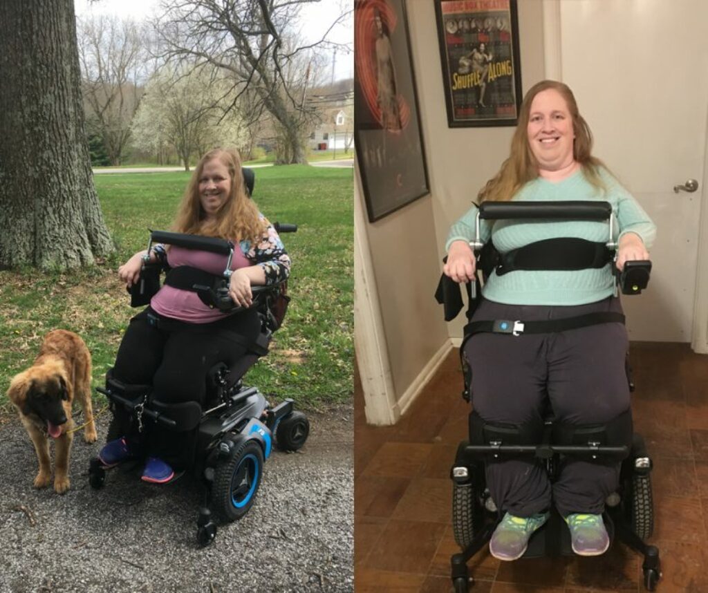 Karin Willison using a standing wheelchair.