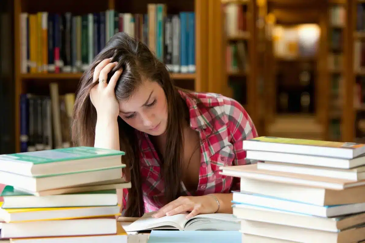 Stressed university student.