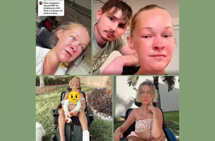 Toxic disability influencer Alex Dacy AKA Wheelchair Rapunzel -- collage of images of her and boyfriend Noah being problematic.
